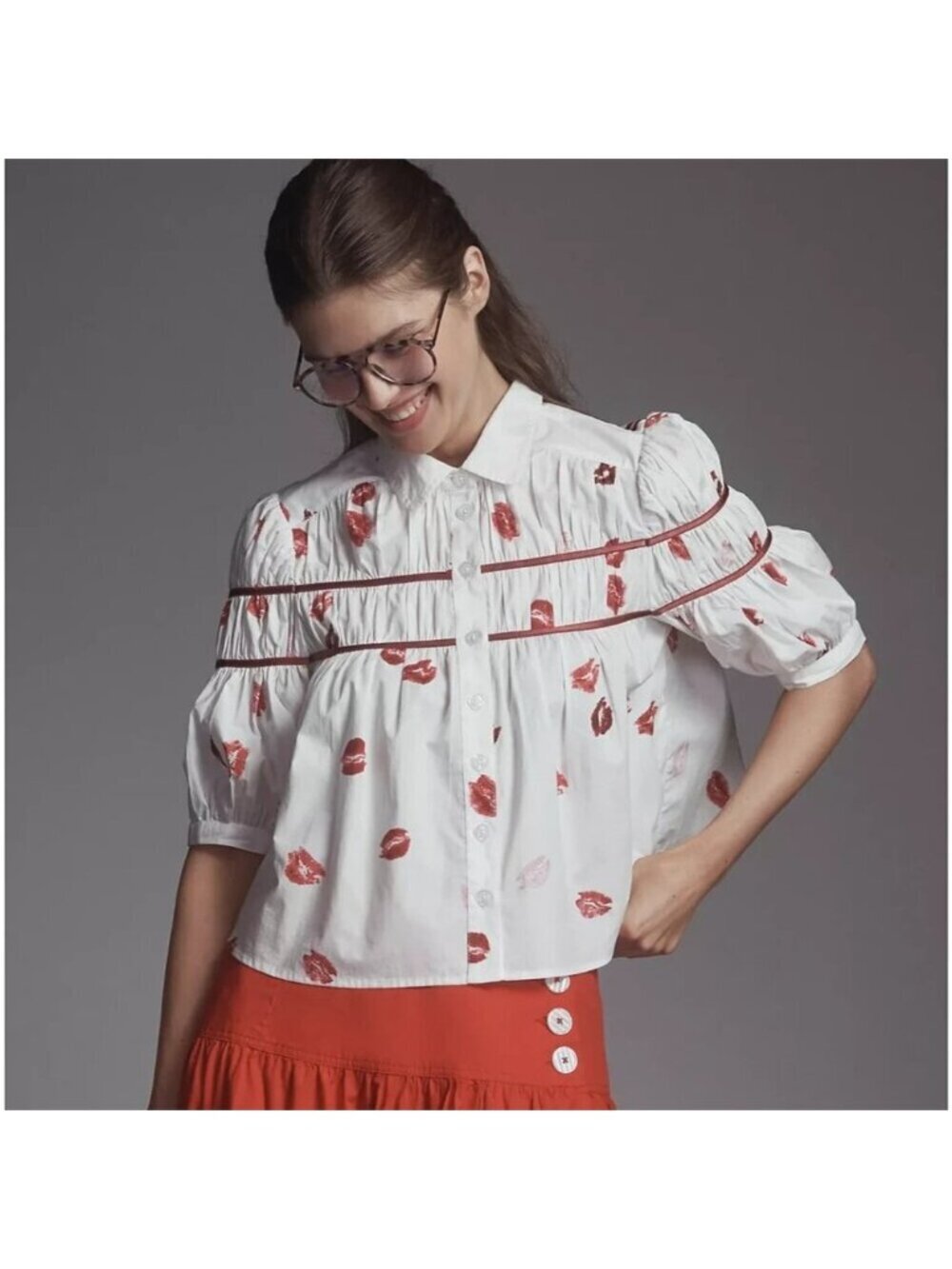 The Leandra Shirred Yoke Blouse by Maeve Lips Print XL